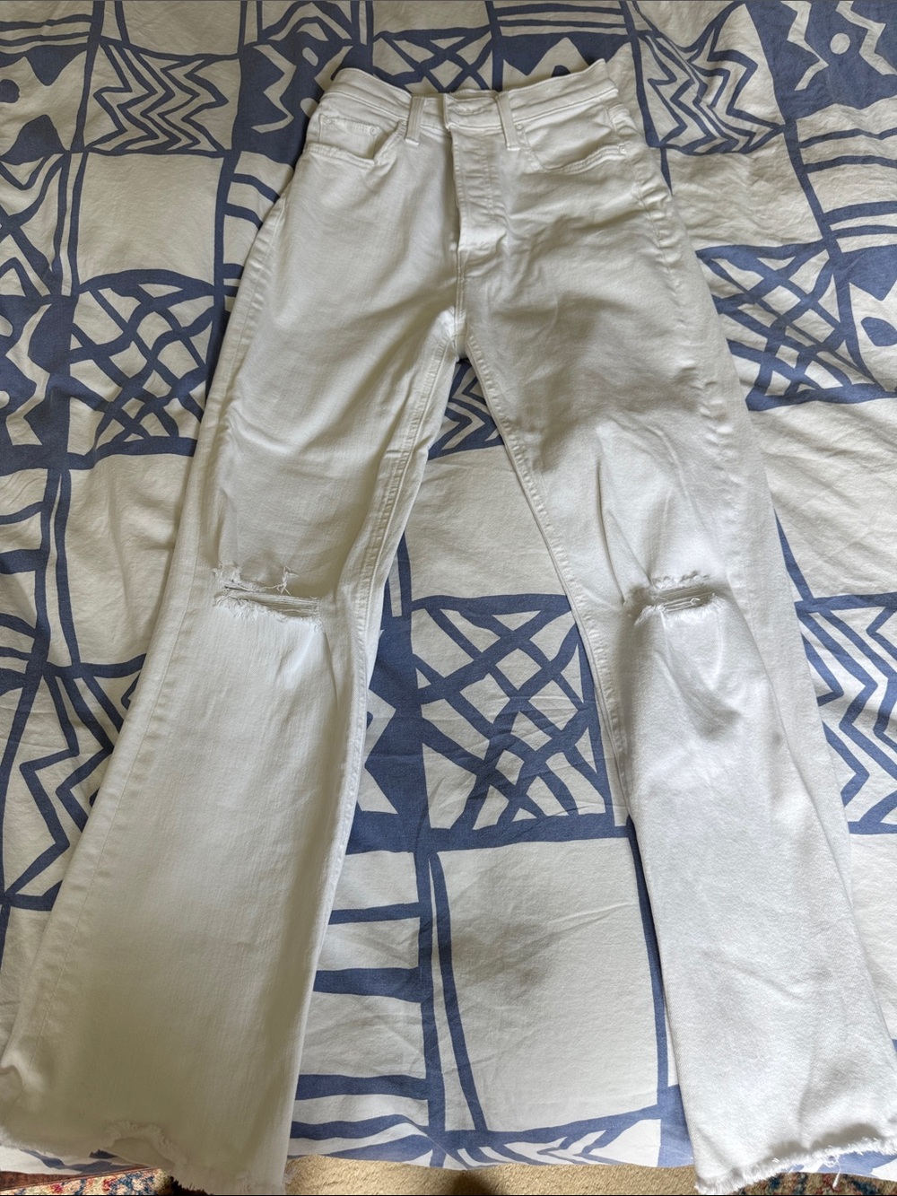 MOTHER White Distressed High-Rise Jeans